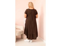 Dámské šaty plus size s krátkým rukávem a volánem z lehké viskózy hnědá 1