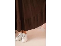 Dámské šaty plus size s krátkým rukávem a volánem z lehké viskózy hnědá 3