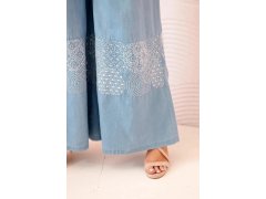 Dámské kalhoty Plus Size se širokými nohavicemi a&nbsp;etnickou výšivkou světle džínové 3