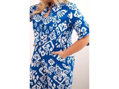 Dámská plus size viskózová souprava s&nbsp;geometrickým potiskem chrpová modrá 2