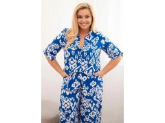 Dámská plus size viskózová souprava s&nbsp;geometrickým potiskem chrpová modrá 3