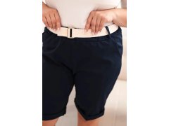 Dámské bavlněné šortky Plus Size s&nbsp;páskem tmavě modrá 1
