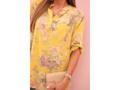 Dámská bavlněná košile s&nbsp;květinovým vzorem a&nbsp;ohrnutými rukávy kiwi 3