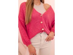 Dámský svetr s&nbsp;výstřihem do V a&nbsp;knoflíky tmavě růžový 3