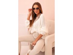 Dámský svetr s&nbsp;výstřihem do V a&nbsp;knoflíky ecru 1