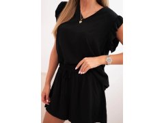 Dámský komplet z&nbsp;viskózy, blůza s&nbsp;volánky a&nbsp;krátké šortky černý 3