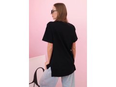 Dámské bavlněné oversize tričko srdcem a třásněmi černá 1