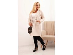 Dámský elegantní plášť Plus Size s&nbsp;límcem a&nbsp;velkými kapsami béžový 1