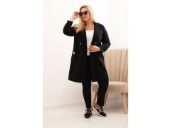 Dámský elegantní kabát Plus Size s&nbsp;límcem a&nbsp;velkými kapsami černý 1