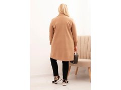 Dámský elegantní kabát Plus Size s&nbsp;límcem a&nbsp;velkými kapsami camelový 2