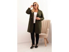 Dámský elegantní plášť Plus Size s&nbsp;límcem a&nbsp;velkými kapsami khaki 1