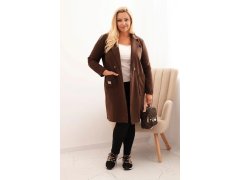 Dámský elegantní kabát Plus Size s&nbsp;límcem a&nbsp;velkými kapsami hnědý 1