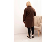 Dámský elegantní kabát Plus Size s&nbsp;límcem a&nbsp;velkými kapsami hnědý 2