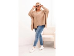 Dámský svetr Plus Size z&nbsp;akrylu volného střihu s&nbsp;3/4 rukávem camelový 1