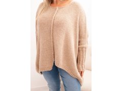 Dámský svetr Plus Size z&nbsp;akrylu volného střihu s&nbsp;3/4 rukávem camelový 3