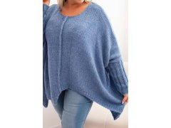 Dámský svetr Plus Size s&nbsp;akrylem volného střihu a&nbsp;rukávem 3/4 denimový 3