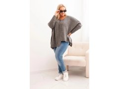 Dámský svetr Plus Size z&nbsp;akrylu s&nbsp;volným střihem a&nbsp;3/4 rukávem grafitový 1