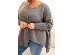 Dámský svetr Plus Size z&nbsp;akrylu s&nbsp;volným střihem a&nbsp;3/4 rukávem grafitový 3