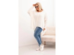 Dámský svetr Plus Size z&nbsp;akrylu s&nbsp;volným střihem a&nbsp;rukávem 3/4 ecru 1