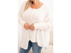Dámský svetr Plus Size z&nbsp;akrylu s&nbsp;volným střihem a&nbsp;rukávem 3/4 ecru 3