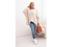 Dámský svetr Plus Size z&nbsp;akrylu volného střihu s&nbsp;rukávem 3/4 béžový 1