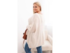 Dámský svetr Plus Size z&nbsp;akrylu volného střihu s&nbsp;rukávem 3/4 béžový 2