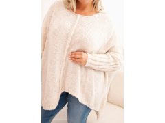 Dámský svetr Plus Size z&nbsp;akrylu volného střihu s&nbsp;rukávem 3/4 béžový 3