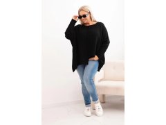 Svetr dámský Plus Size s&nbsp;akrylem volného střihu a&nbsp;rukávem 3/4 černý 1