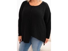Svetr dámský Plus Size s&nbsp;akrylem volného střihu a&nbsp;rukávem 3/4 černý 3