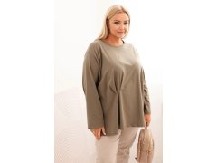 Dámská blůza Plus Size s bavlnou, kapsou a ohrnutým rukávem kiwi 1