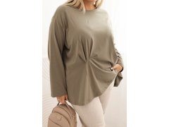 Dámská blůza Plus Size s bavlnou, kapsou a ohrnutým rukávem kiwi 2