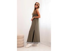 Dámský komplet s&nbsp;viskózou s&nbsp;rozepínací mikinou a&nbsp;dlouhou sukní khaki 2