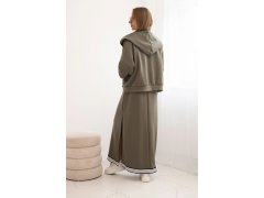 Dámský komplet s&nbsp;viskózou s&nbsp;rozepínací mikinou a&nbsp;dlouhou sukní khaki 3