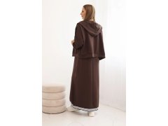 Dámský komplet s&nbsp;viskózou se zapínací blůzou a&nbsp;dlouhou sukni hnědý 3
