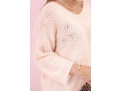 Dámský svetr z&nbsp;mohéru volného střihu s&nbsp;výstřihem do V pudrově růžový 2