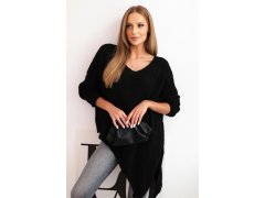Svetr dámský vlněný asymetrický Plus Size s výstřihem do V černý 1