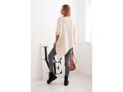 Dámský asymetrický svetr z vlny Plus Size s V výstřihem světlá béžová 2