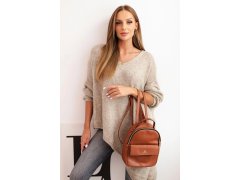 Dámský asymetrický svetr z vlny Plus Size s výstřihem do V tmavě béžový 1