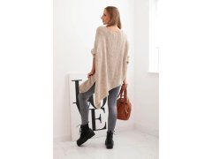 Dámský asymetrický svetr z vlny Plus Size s výstřihem do V tmavě béžový 2