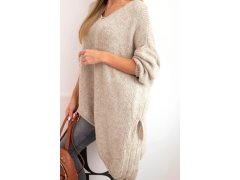 Dámský asymetrický svetr z vlny Plus Size s výstřihem do V tmavě béžový 3