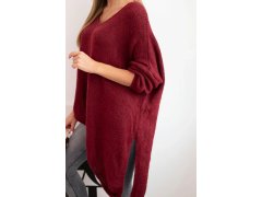 Dámský asymetrický svetr z&nbsp;vlny Plus Size s&nbsp;výstřihem do V bordový 3