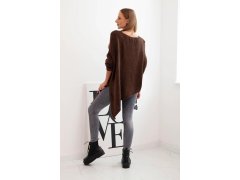 Svetr dámský vlněný asymetrický Plus Size s výstřihem do V hnědý 2