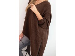 Svetr dámský vlněný asymetrický Plus Size s výstřihem do V hnědý 3