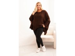 Dámský svetr Plus Size z&nbsp;akrylu s&nbsp;volným střihem a&nbsp;rukávem 3/4 hnědý 1