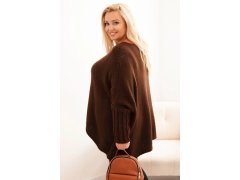 Dámský svetr Plus Size z&nbsp;akrylu s&nbsp;volným střihem a&nbsp;rukávem 3/4 hnědý 2