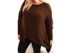 Dámský svetr Plus Size z&nbsp;akrylu s&nbsp;volným střihem a&nbsp;rukávem 3/4 hnědý 3