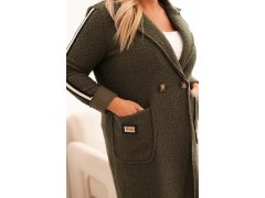 Dámský kabát Plus Size z&nbsp;umělého beránka s&nbsp;kapsami khaki 2