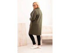 Dámský kabát Plus Size z&nbsp;umělého beránka s&nbsp;kapsami khaki 3