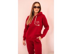 Dámský komplet z&nbsp;bavlny z&nbsp;potiskem, zateplený bordový 1