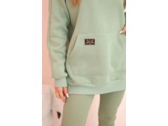 Dámská bavlněná souprava mikina s&nbsp;kapucí a&nbsp;legíny s&nbsp;vysokým pasem tmavá máta 3